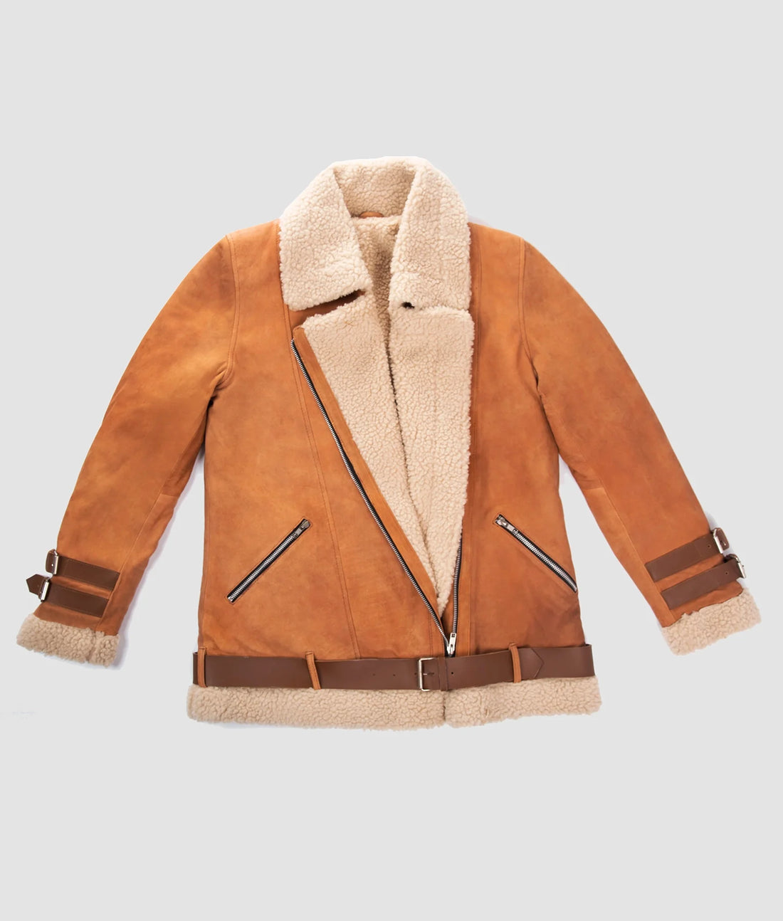 Bella Womens Brown Suede Shearling Jacket | Womens Brown Suede Shearling Jacket-1