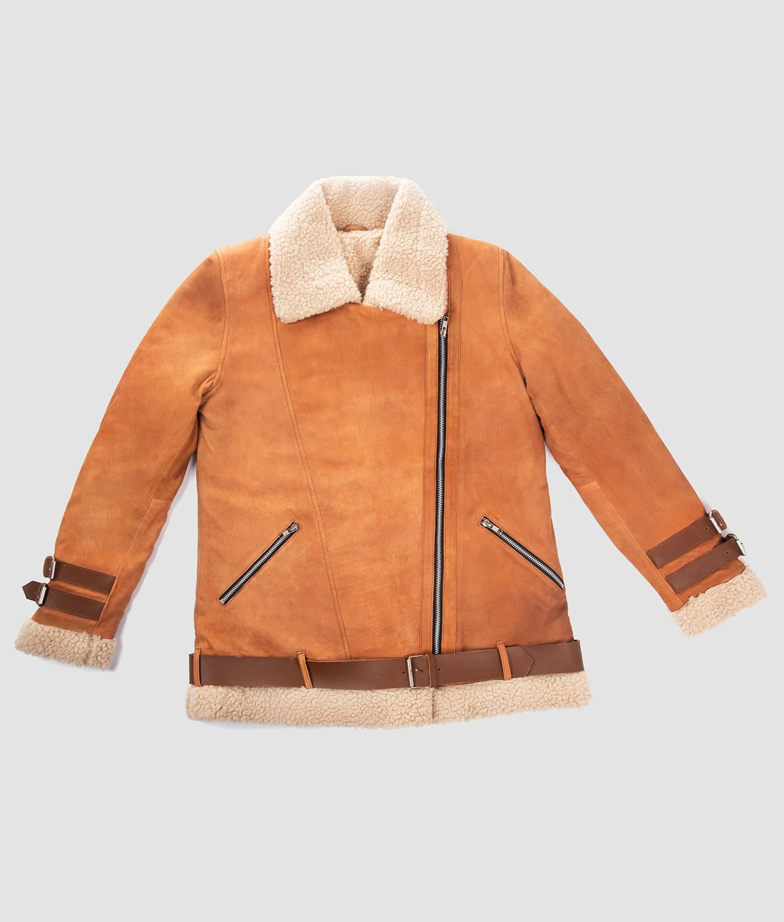 Bella Womens Brown Suede Shearling Jacket | Womens Brown Suede Shearling Jacket-1