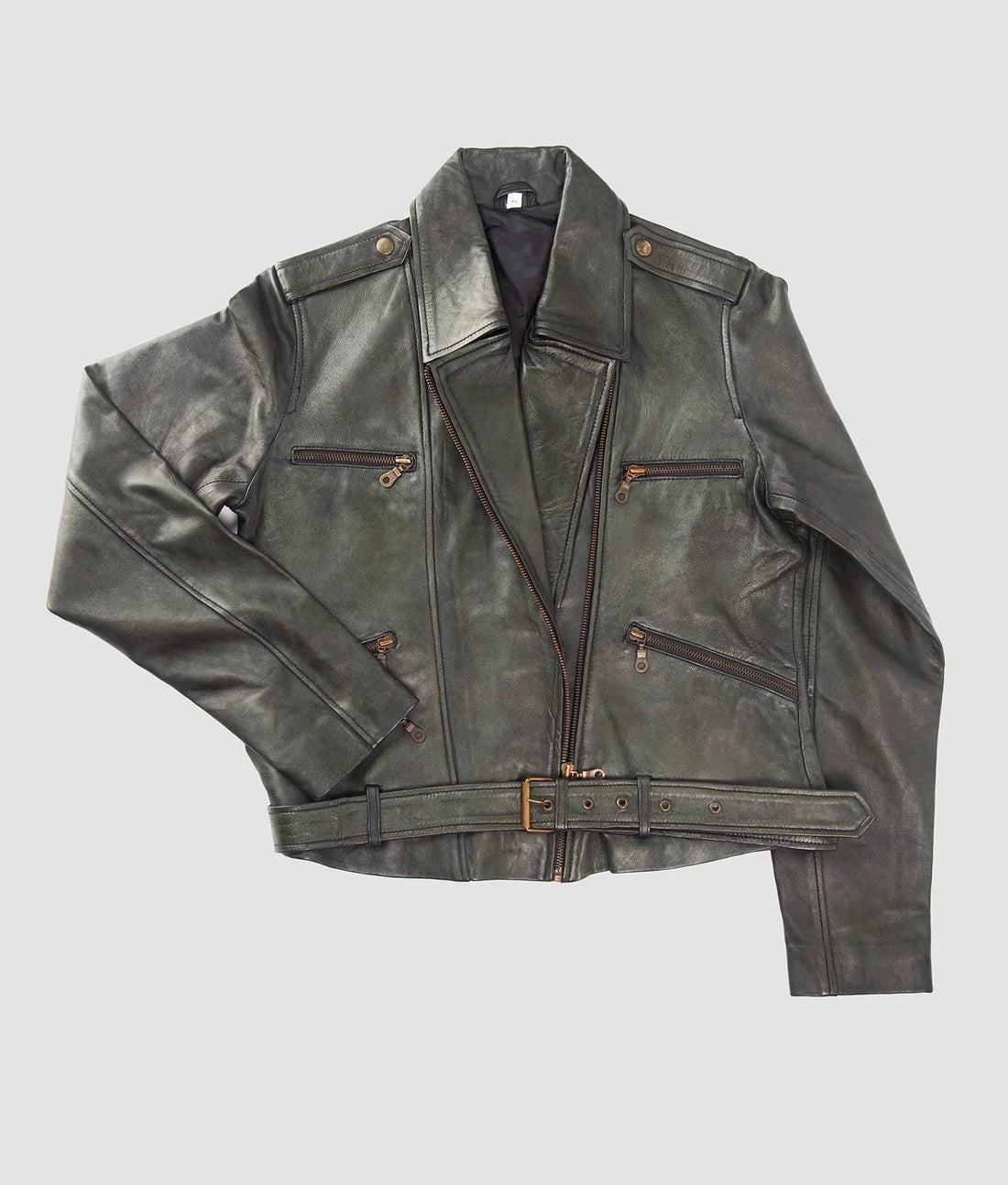 Brandy Womens Distressed Black Leather Biker Jacket | Womens Distressed Black Leather Biker Jacket-1