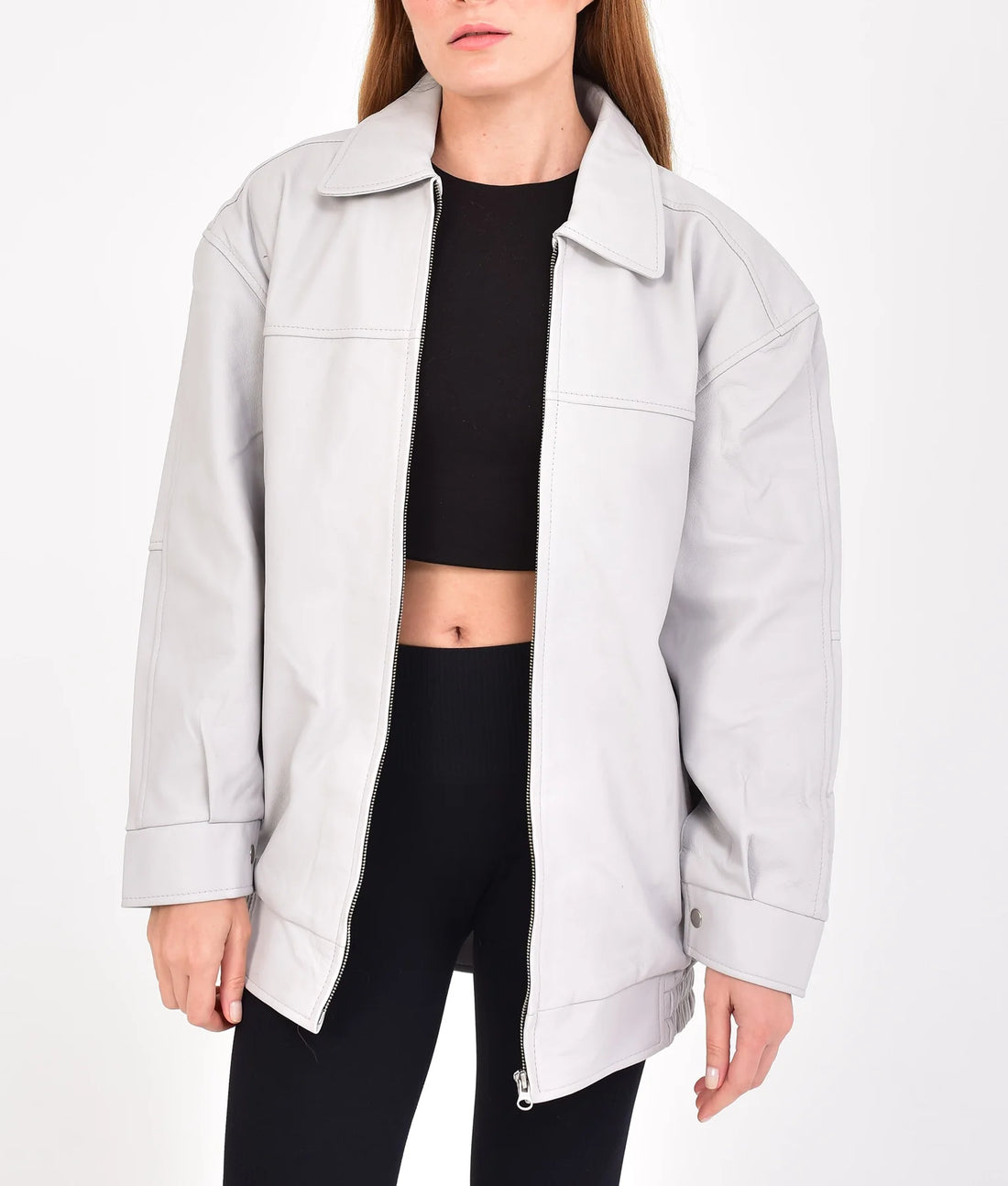 Jaclyn Womens Oversize Grey Leather Jacket | Womens Oversize Grey Leather Jacket-1