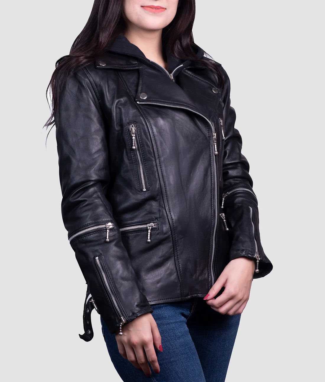 Leah Womens Black Biker Jacket | Womens Black Biker Jacket-1