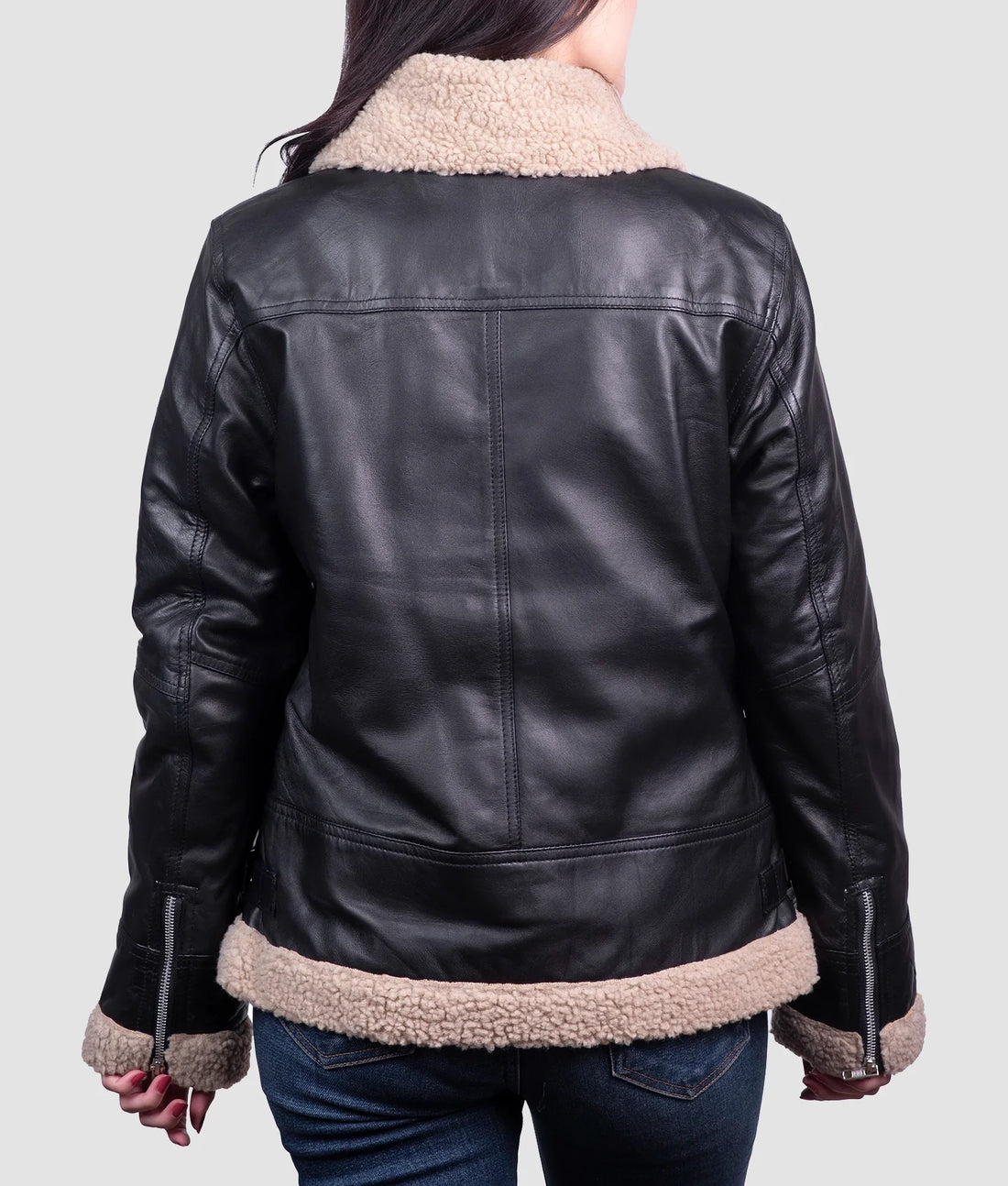 Sara Womens Black Shearling Aviator Jacket | Womens Black Shearling Aviator Jacket-1
